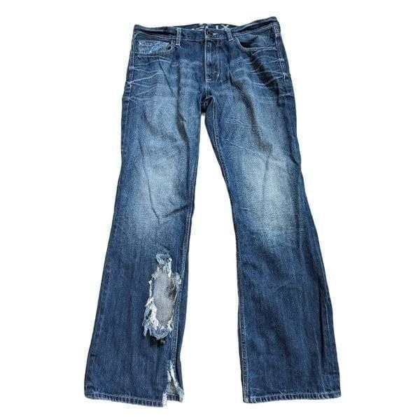 Helix N56 Men's Blue Dark-Wash Mid-Rise Slim Boot Denim Jeans Size 34/32