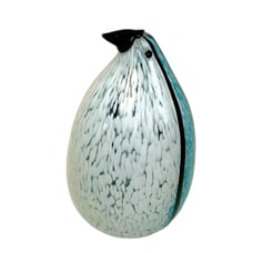 Large Hand Blown Murano Glass Turquoise Blue White Black Penguin Figurine
