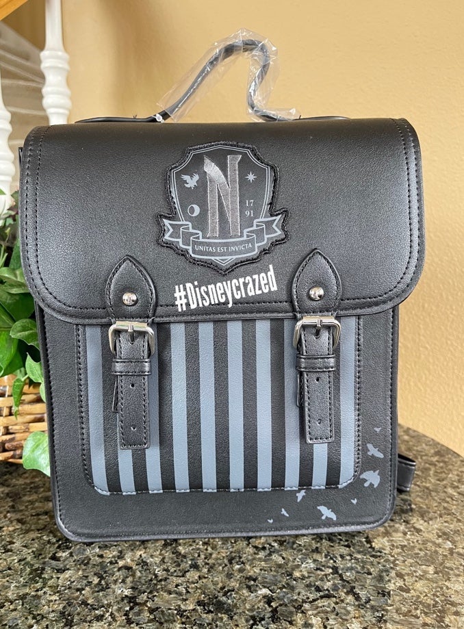 MGM Wednesday Addams Nevermore Academy Buckle Front Mini Backpack