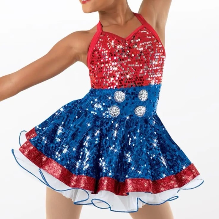 WEISSMAN 9723 Americano Red White Blue Sequin Dance Costume MA Medium