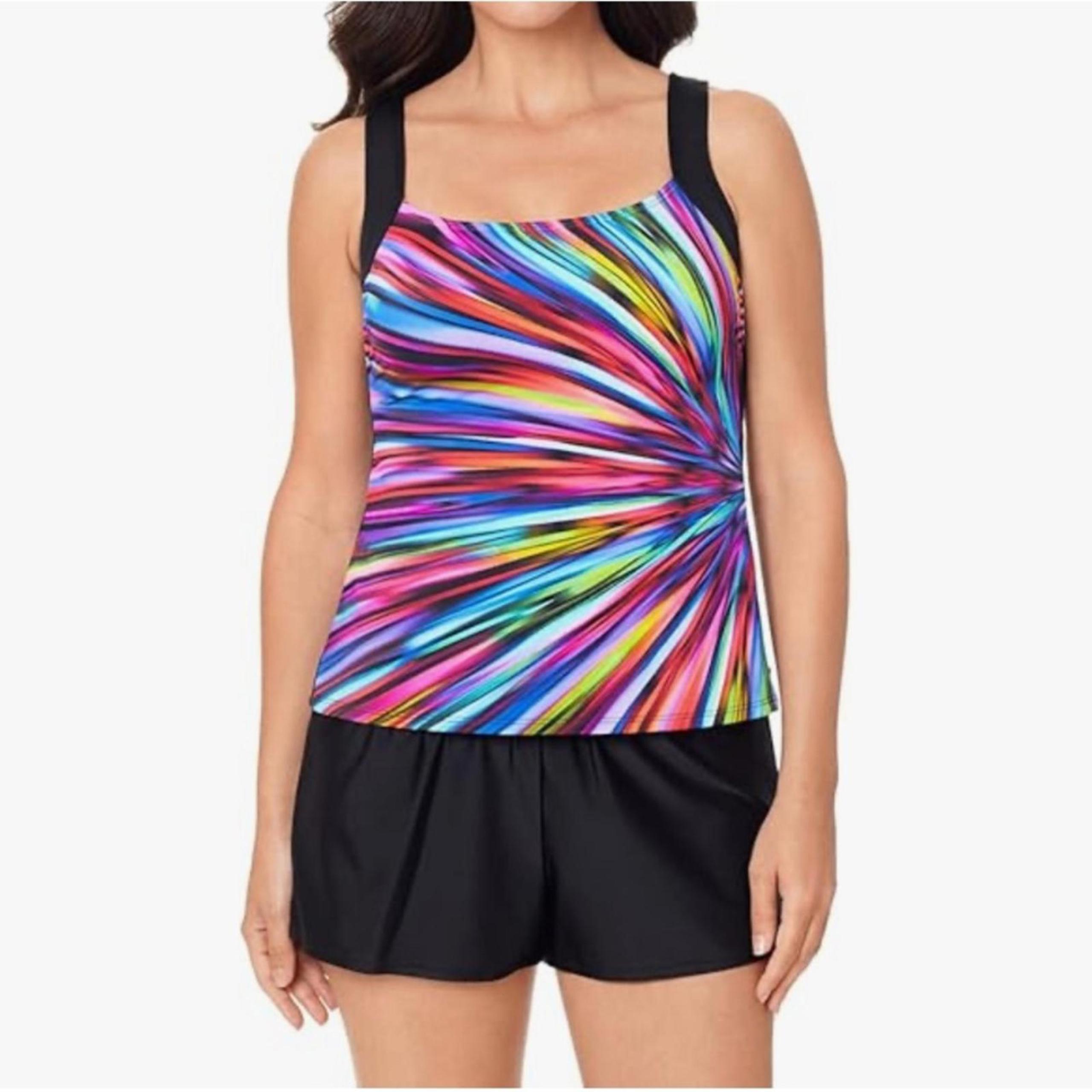 Reebok Glasswork Bust Minimizing Soft Cup Tankini Bathing Suit Top, Size 10 NWT