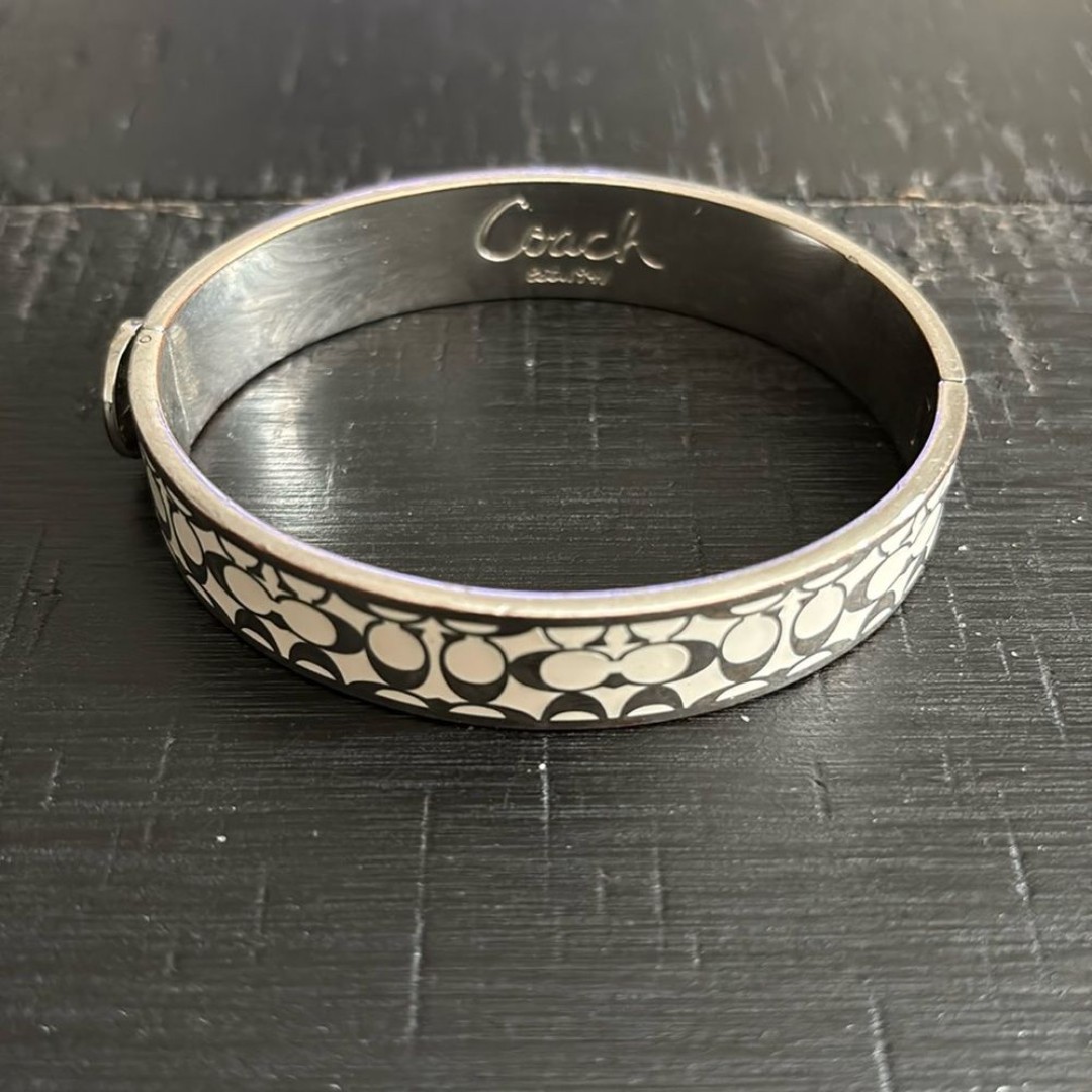 Coach Signature White Enamel Latch Bangle Bracelet