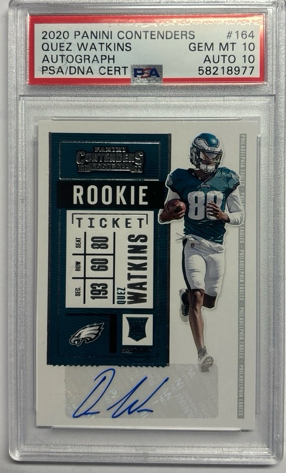 2020 Panini Contenders Football #164 Quez Watkins Rookie Ticket Auto PSA 10