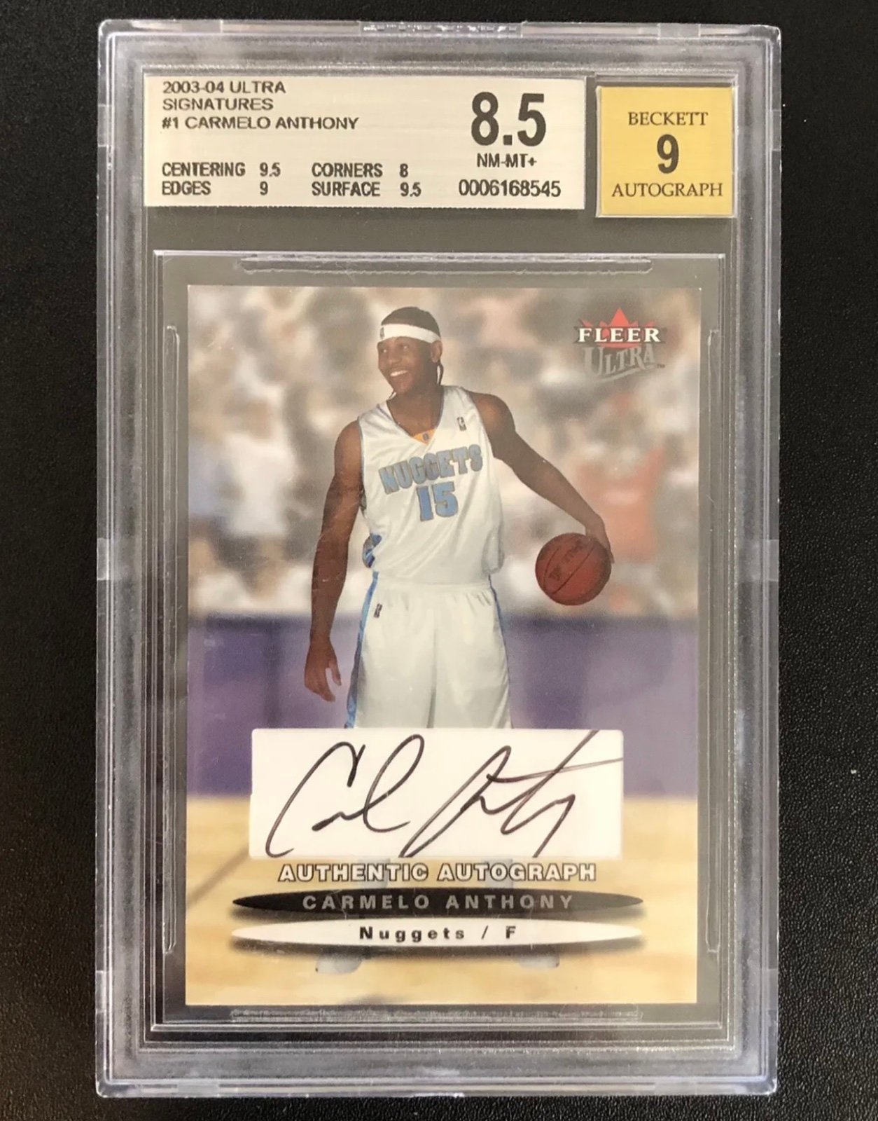 2003 Fleer Ultra Carmelo Anthony BGS 8.5 Rookie Auto Ultra Signatures /350 NM-MT