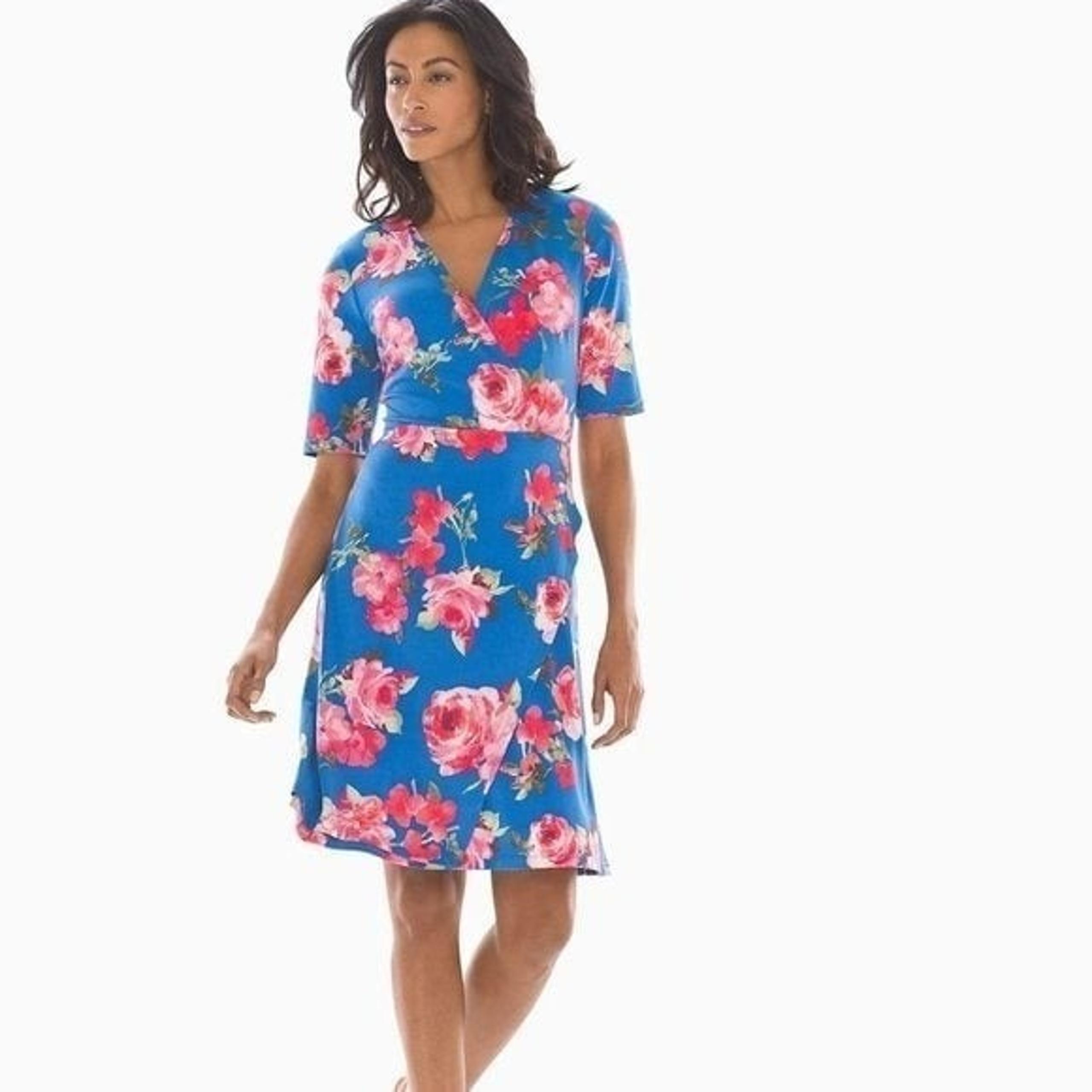 NWOT Soma Multifloral Short Sleeve Wrap Dress - Size Small