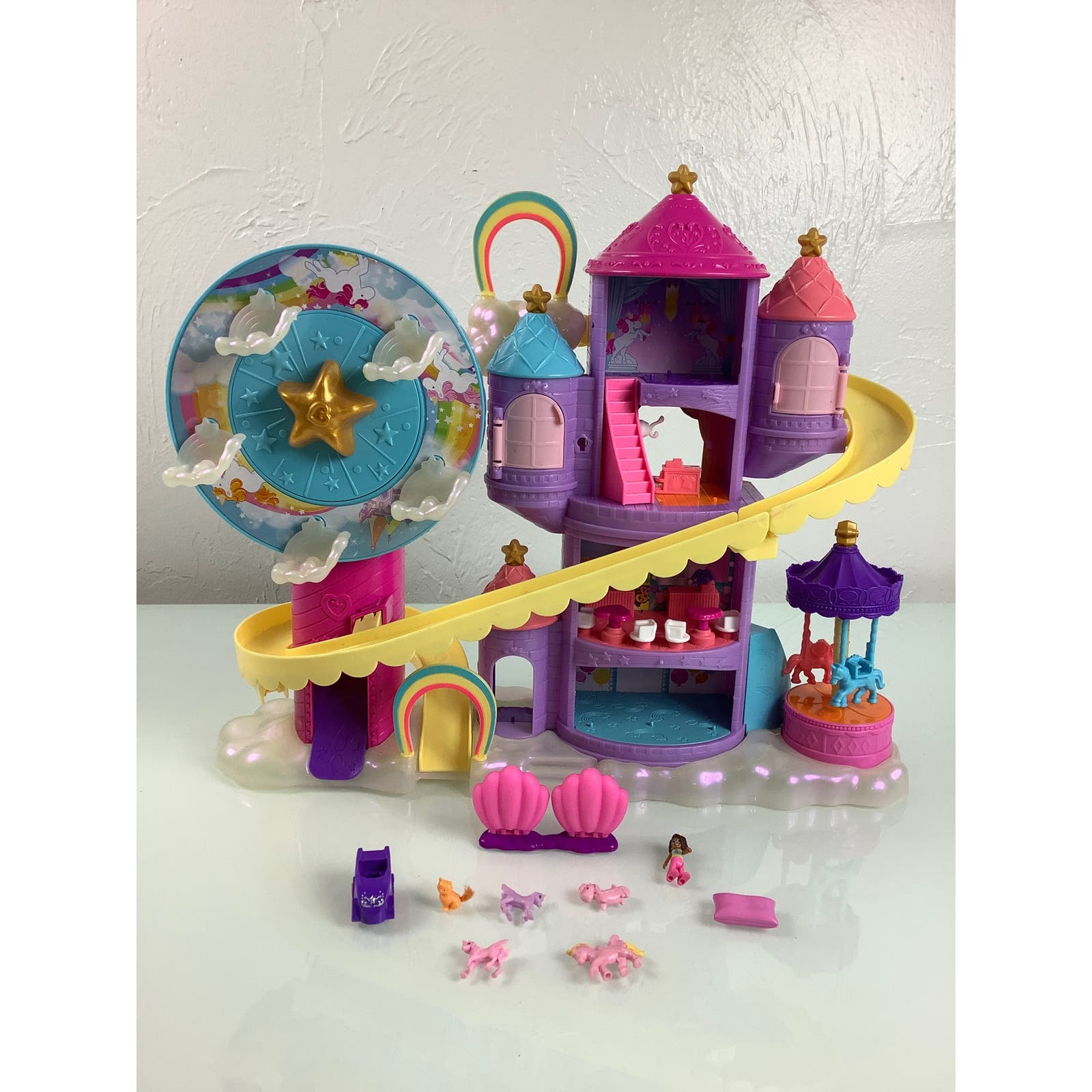 Polly Pocket Raimbow Funland Theme Park w accessories EUC