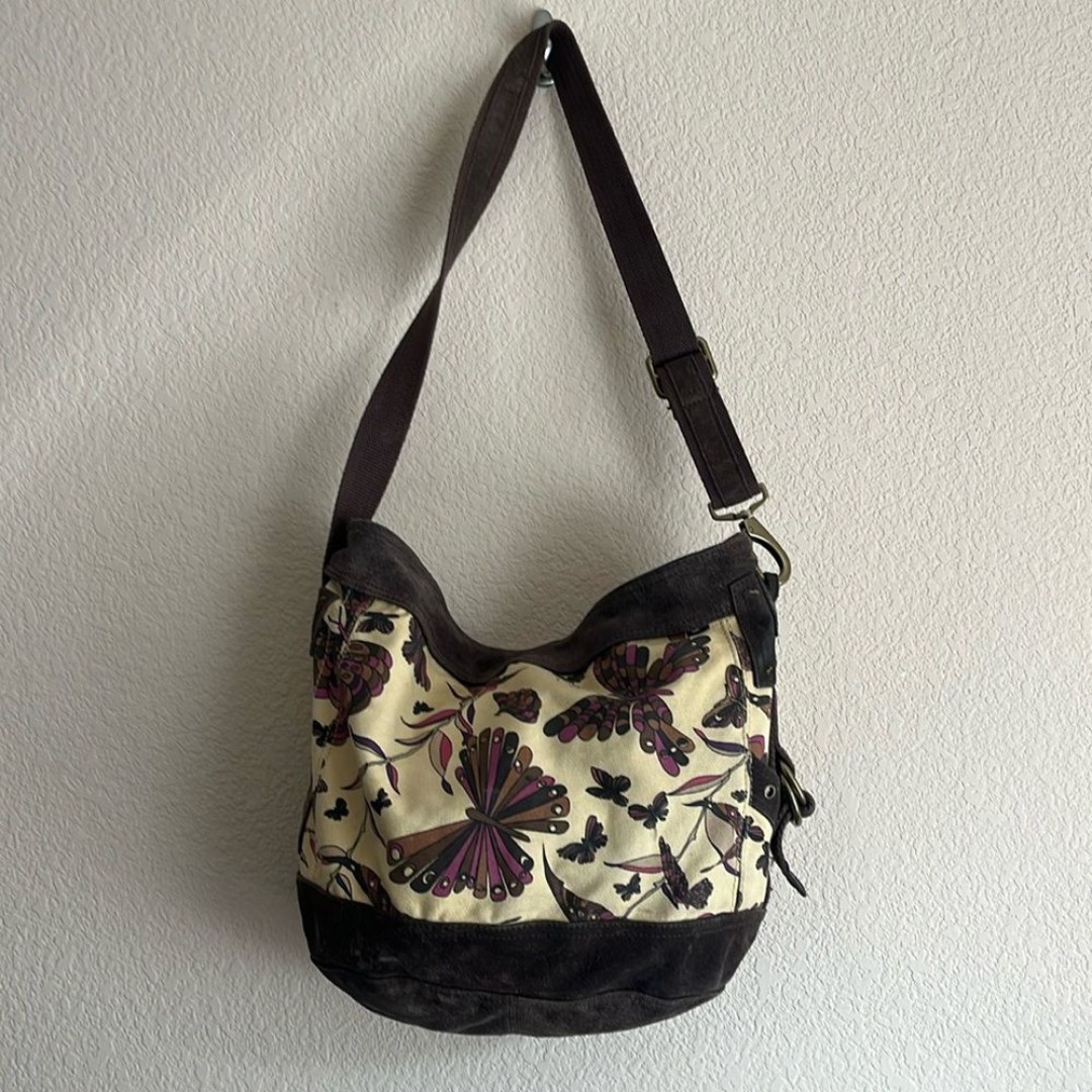 Vintage Carry Boho Western Butterfly Leather Crossbody Canvas Bag by Lucky Brand