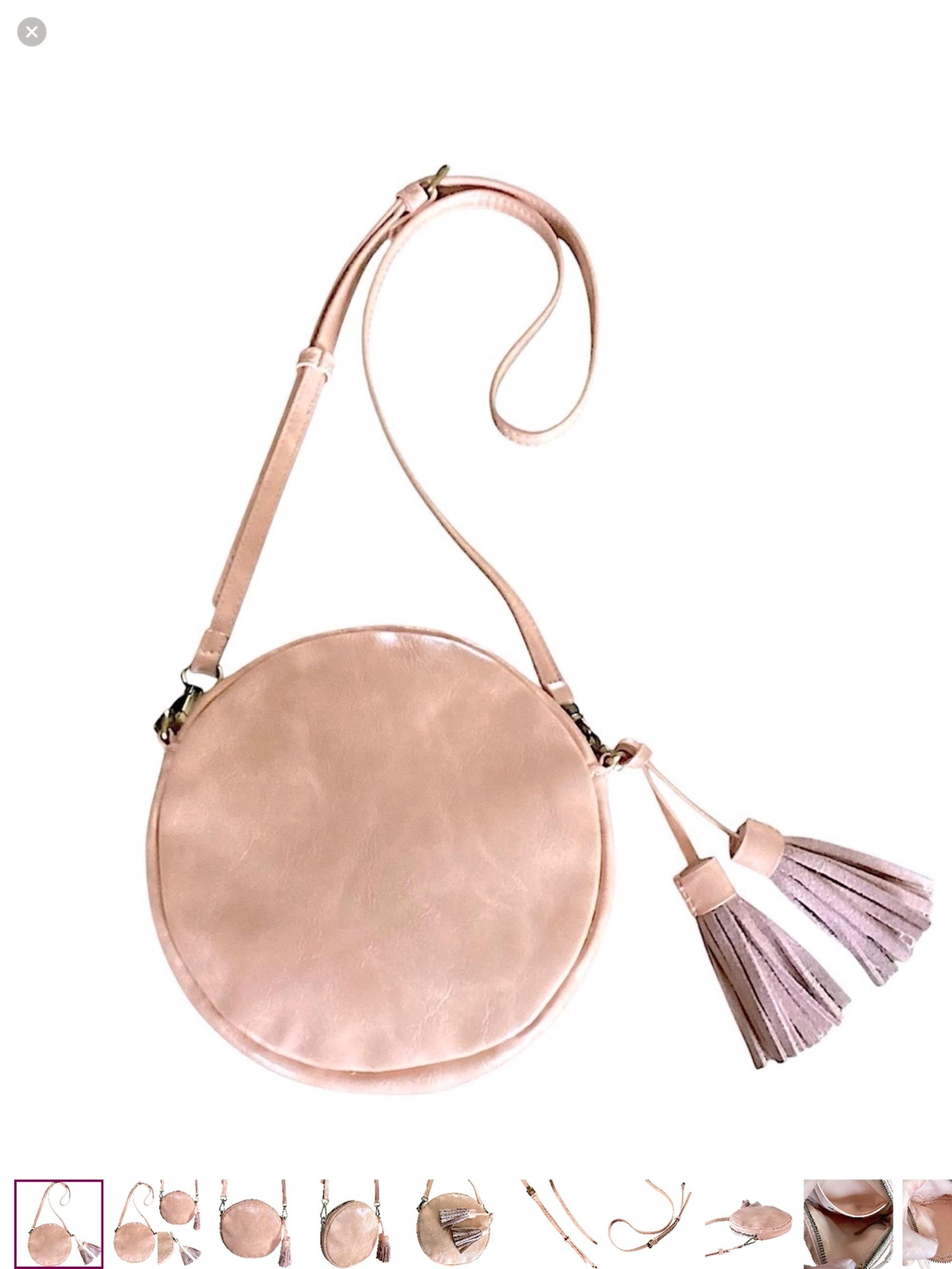 Anthropologie Willa Circle Bag Zip Top Crossbody Bag Long Strap & Suede Tassels