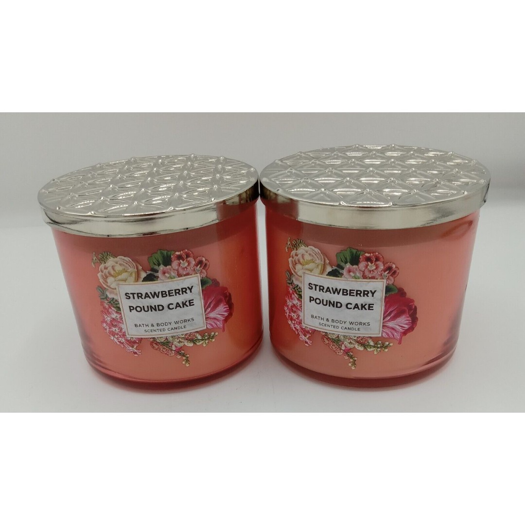 Lot Of 2 Bath & Body Works Strawberry Pound Cake 3 Wick Scented Candle 14.5 oz