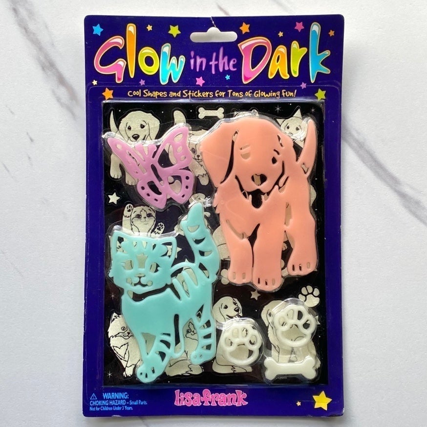 VTG Lisa Frank kittens and puppies GITD shapes and sticker sheet