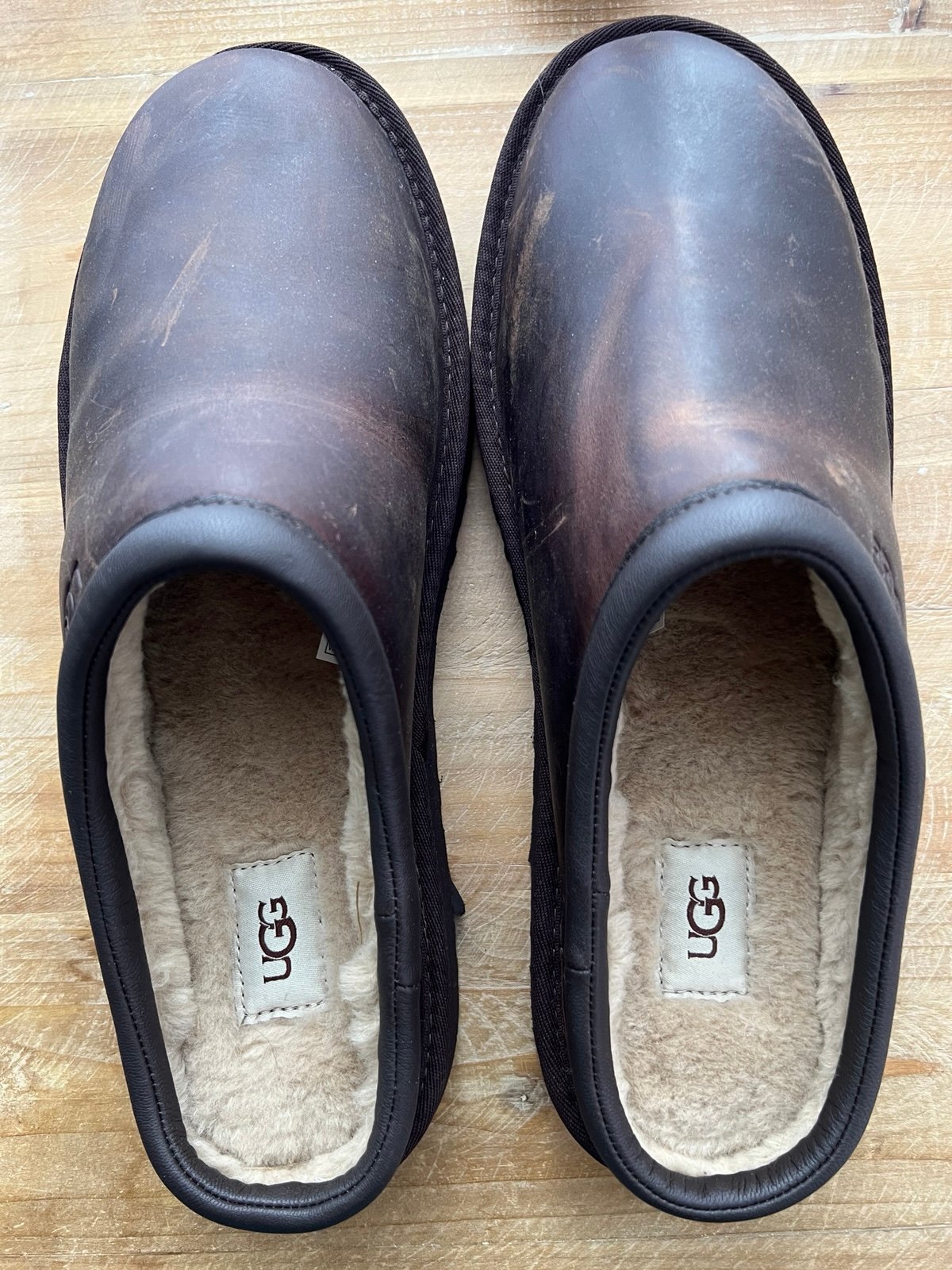 NEW UGG Classic Clog Leather Slippers Brown Mens Size 12
