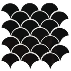Retro Nero Scallop 13.11 in. x 9.96 in. x 8 mm Glossy Porcelain Mesh-Mounted Mos