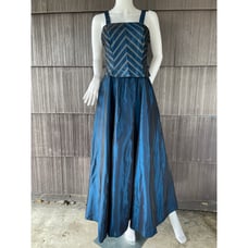 VTG Fashion Royal USA Blue Metallic Chevron Sleeveless Ball Gown Party Dress