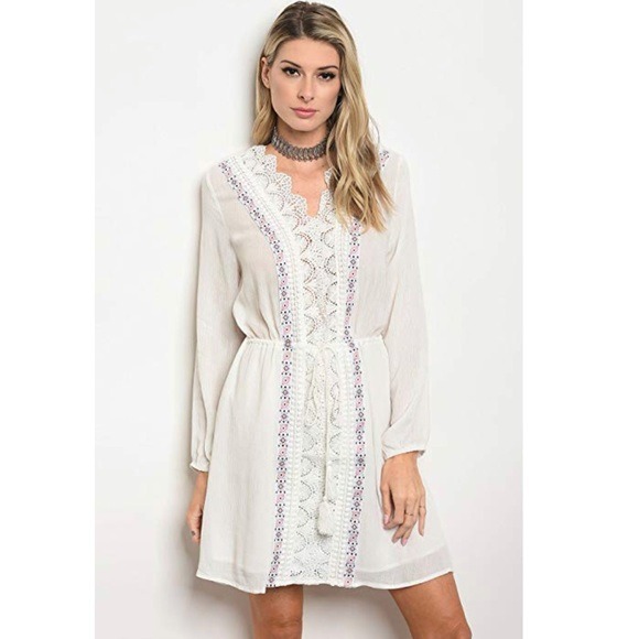 Boho Linen Embroidered Lined Tunic Dress