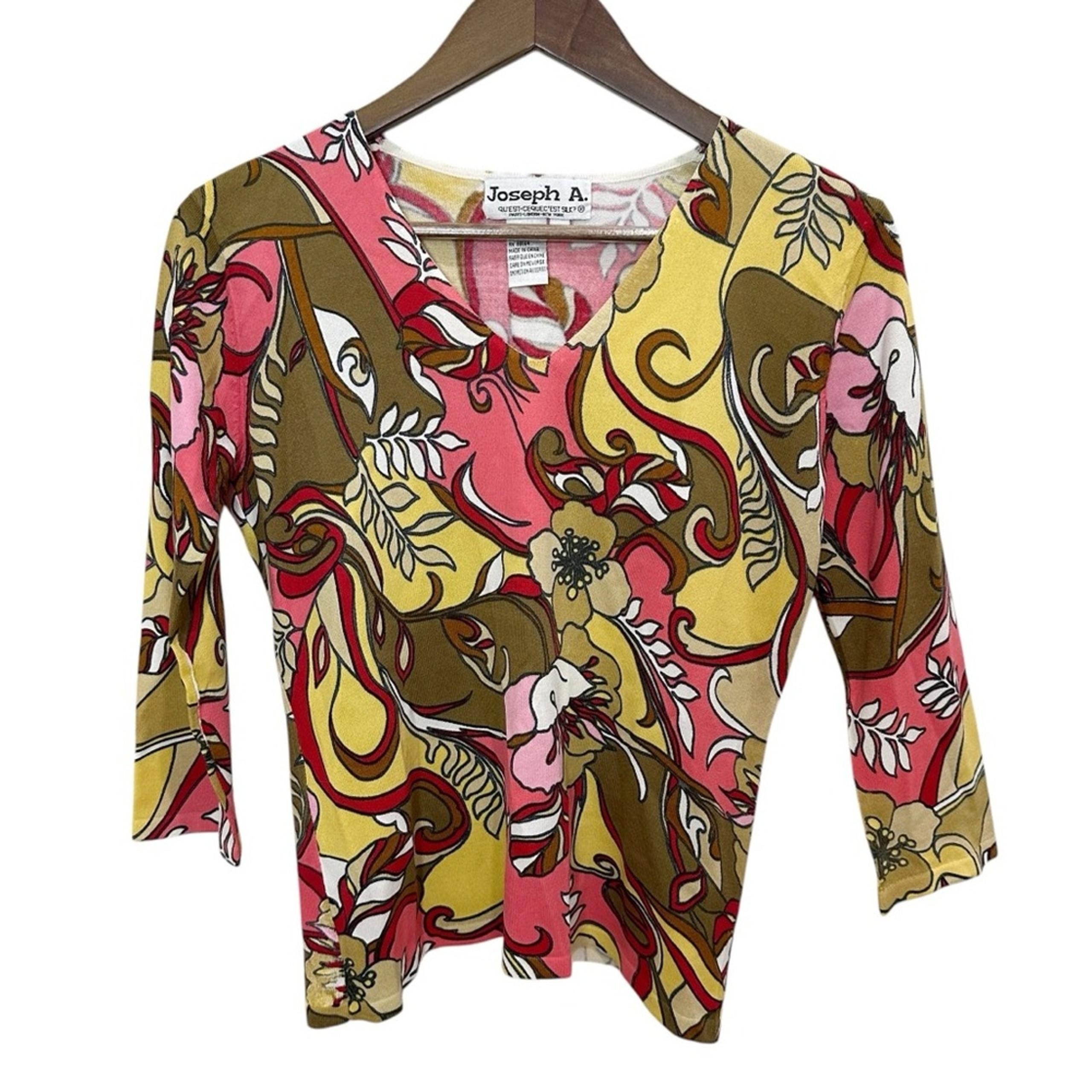 Vintage Joseph A Y2K Coconut Girl Tropical Floral 3/4 Sleeve Knit Top Small
