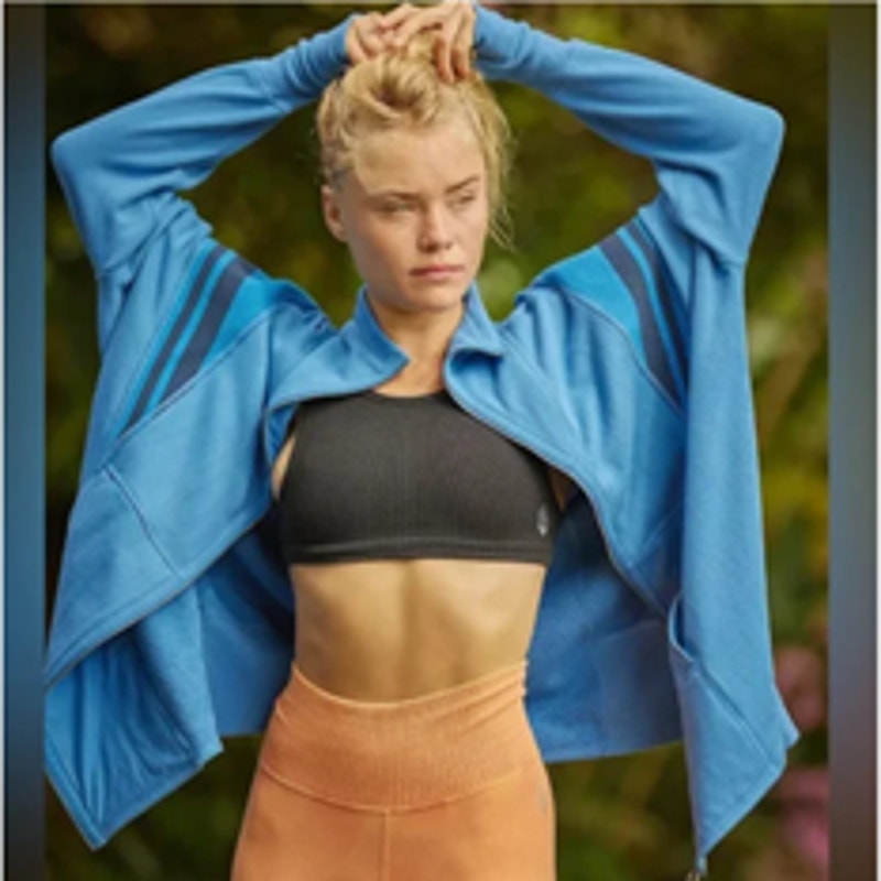 Free People Movement Knockout Track Zip-Up Sweatshirt Oversize Slouchy Blue S