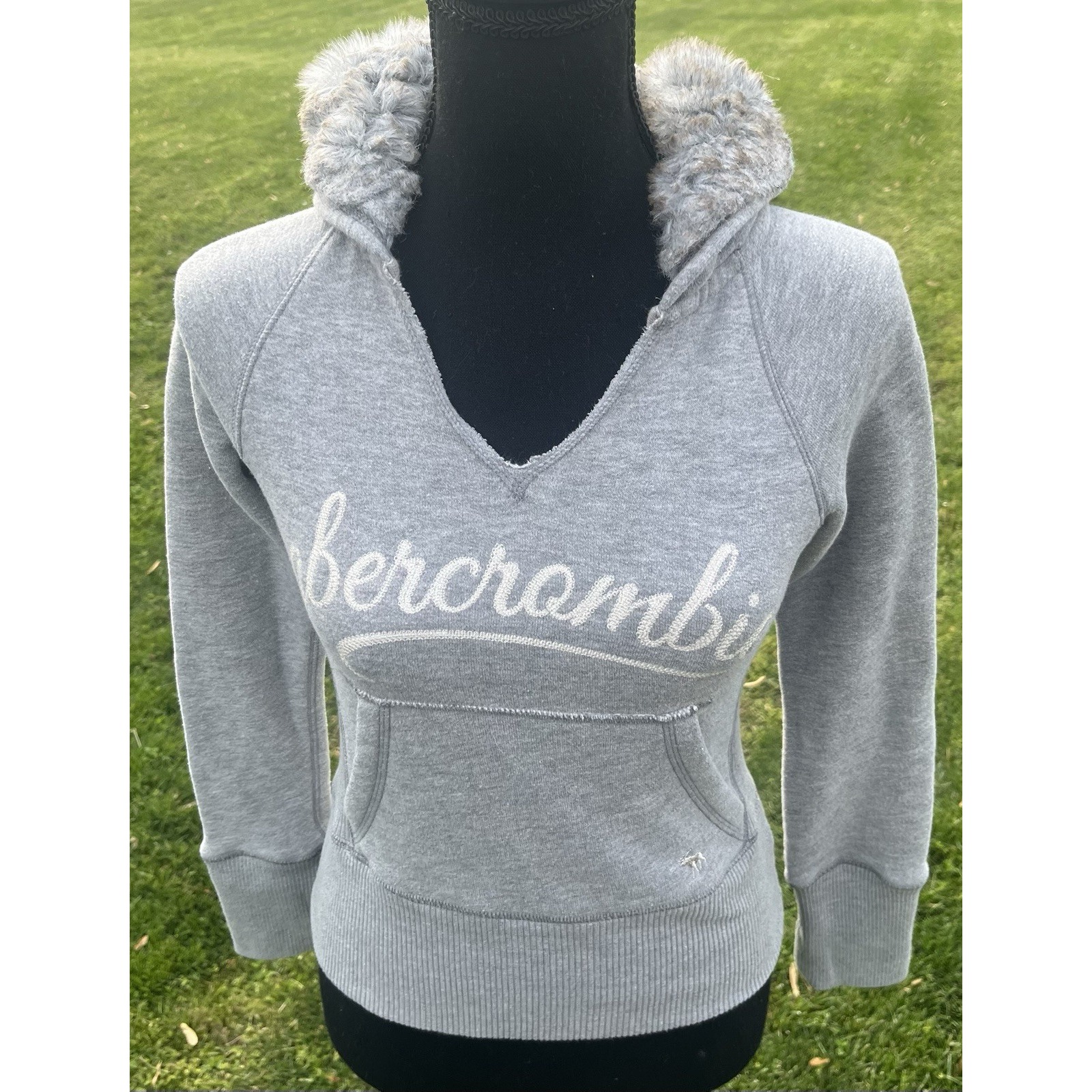 Abercrombie & Fitch Authentic Vintage Hoodie Small Faux Fur Y2K 90's Gray