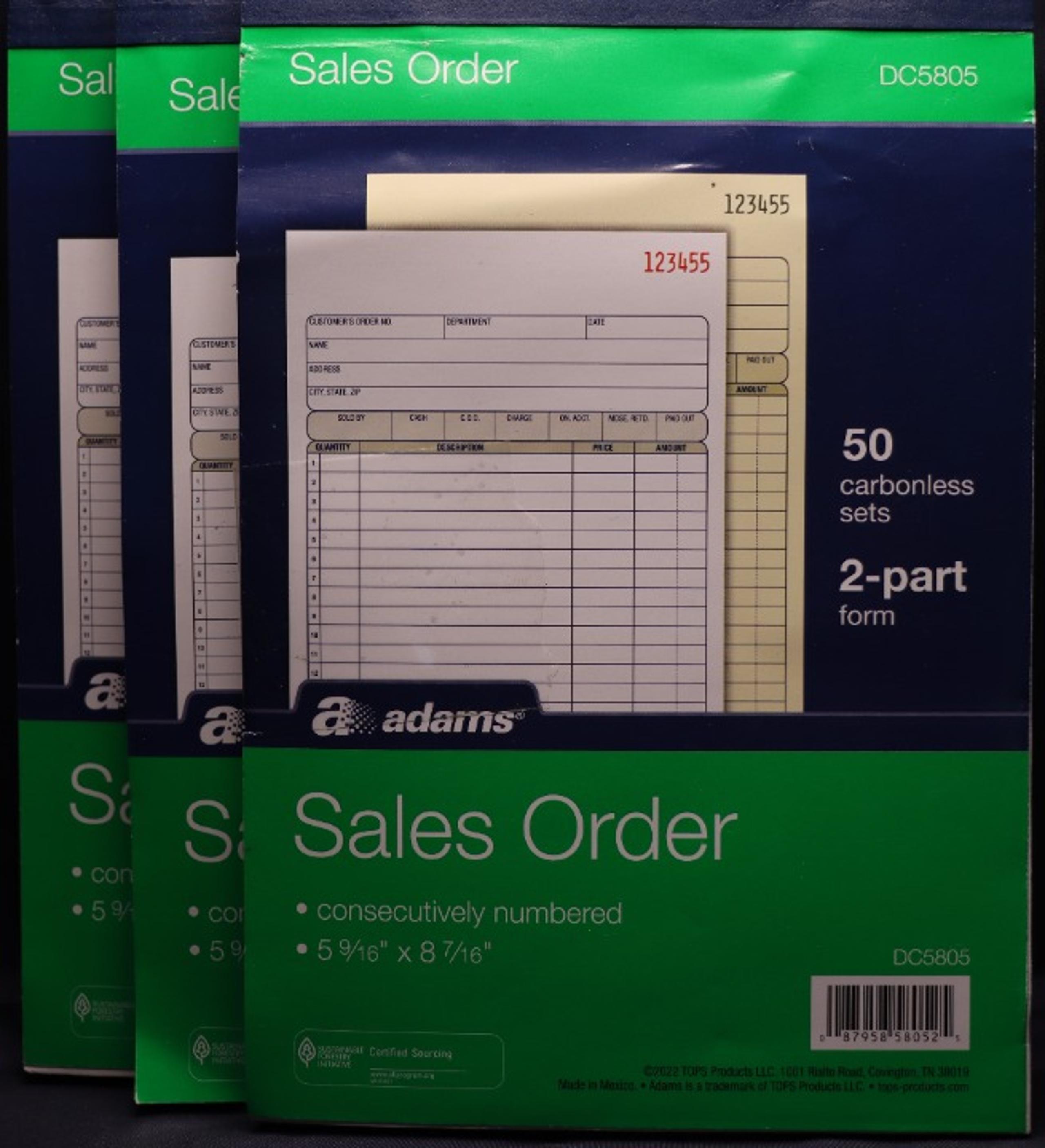 3 Sales Order 50 Carbonless 2-part form DC5805