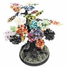 Bonsai Tree Stones Large Multicolor Stone Tree w/Pyrite on Wood Base