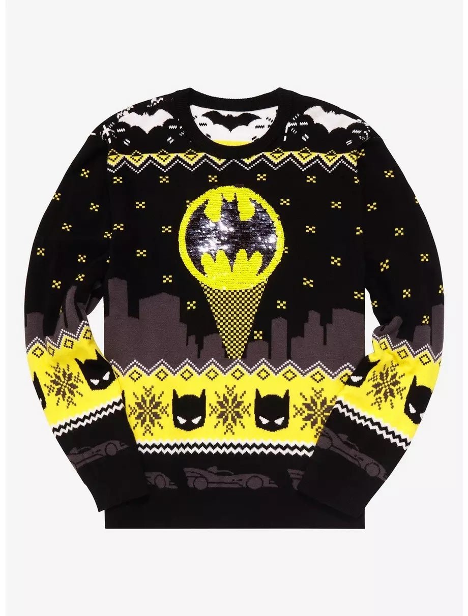 DC Comics Batman Bat Signal Sequin Holiday Sweater (Small)