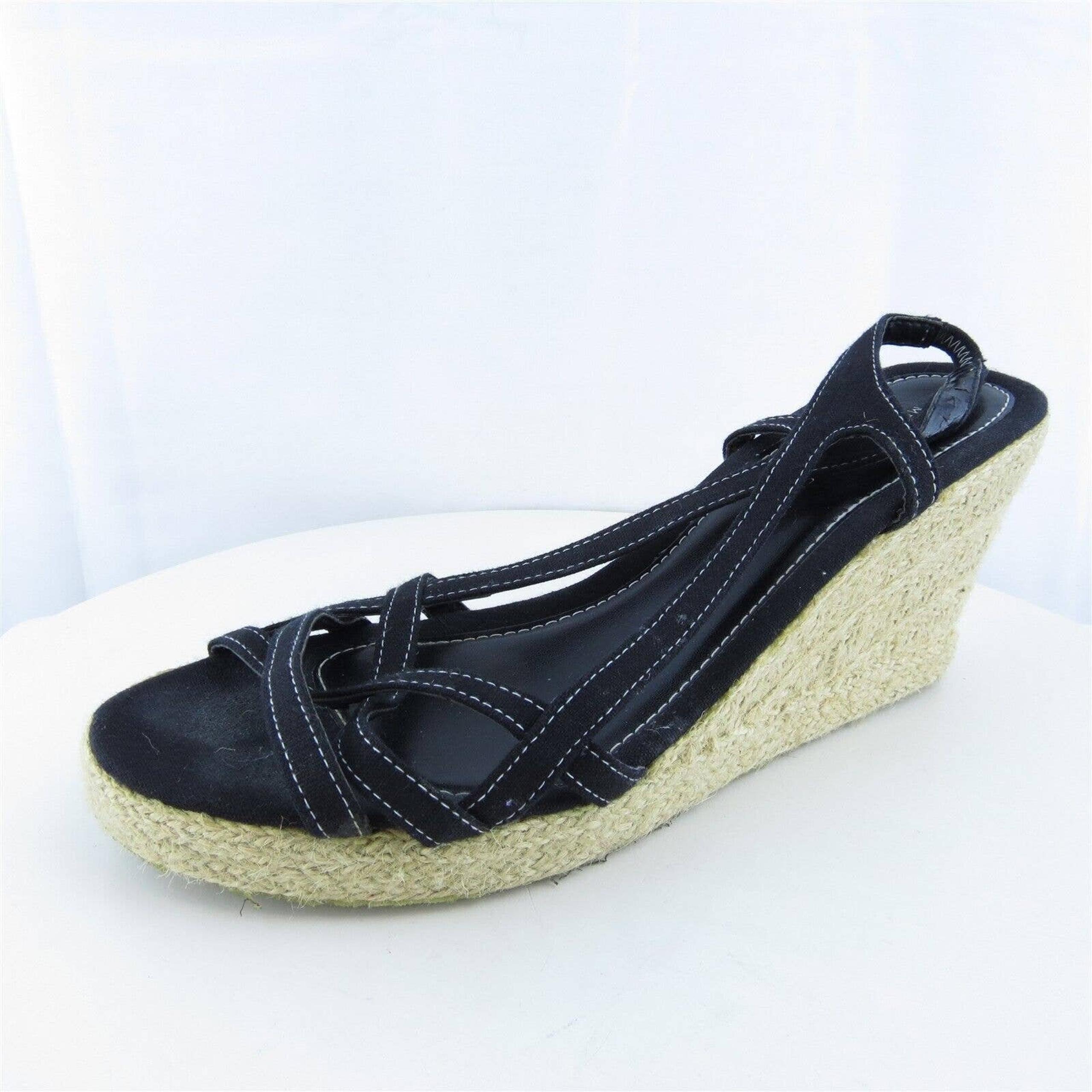 Montego Bay Club Women Strappy Shoes Black Synthetic Pull On Size 10 Medium
