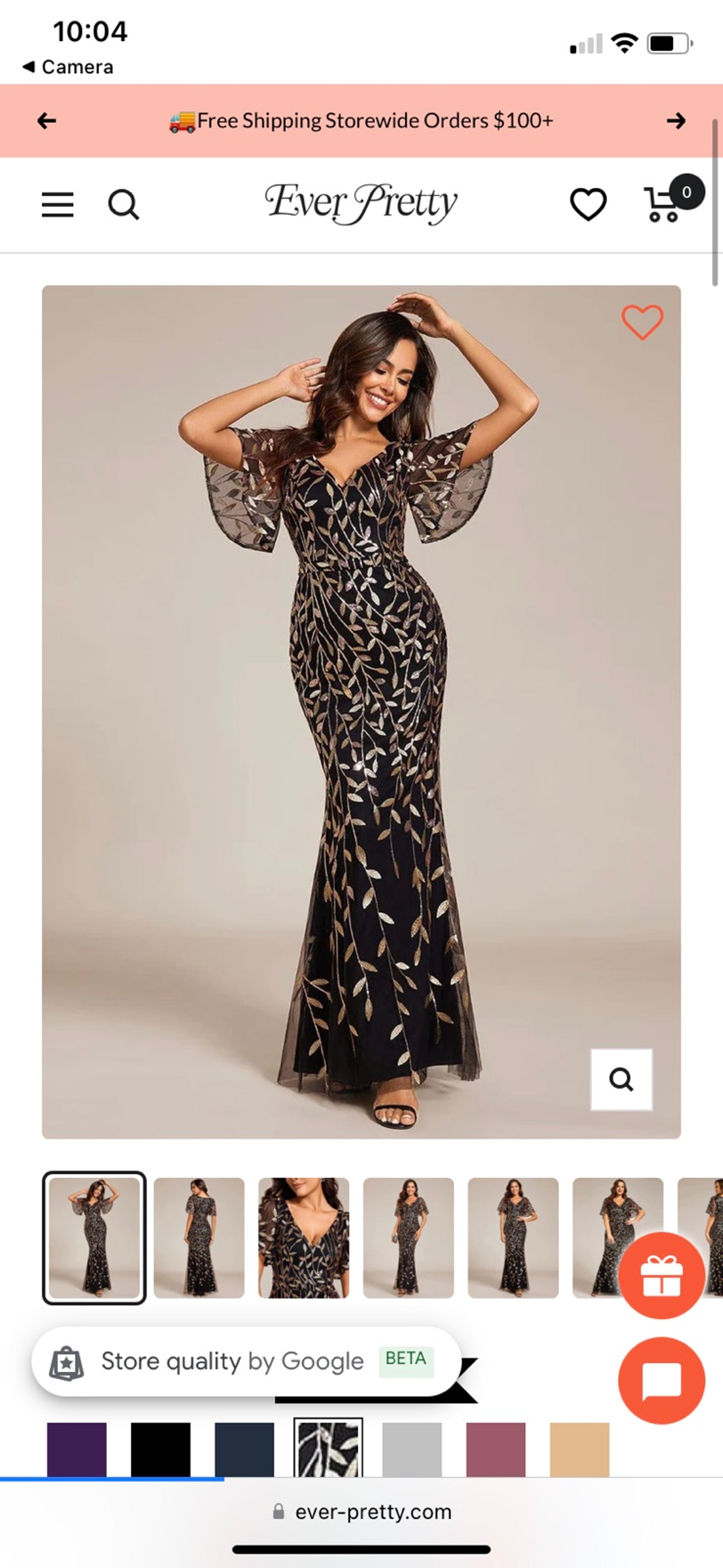 NWT Ever Pretty Womens 10 Dione Maxi Fishtail Party Dress Black Gold Leaf Sequin