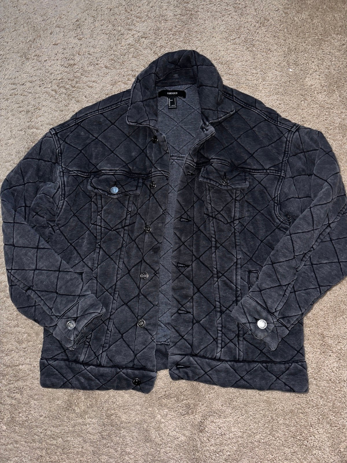 Forever 21 Distressed Quilted Jacket - Sm