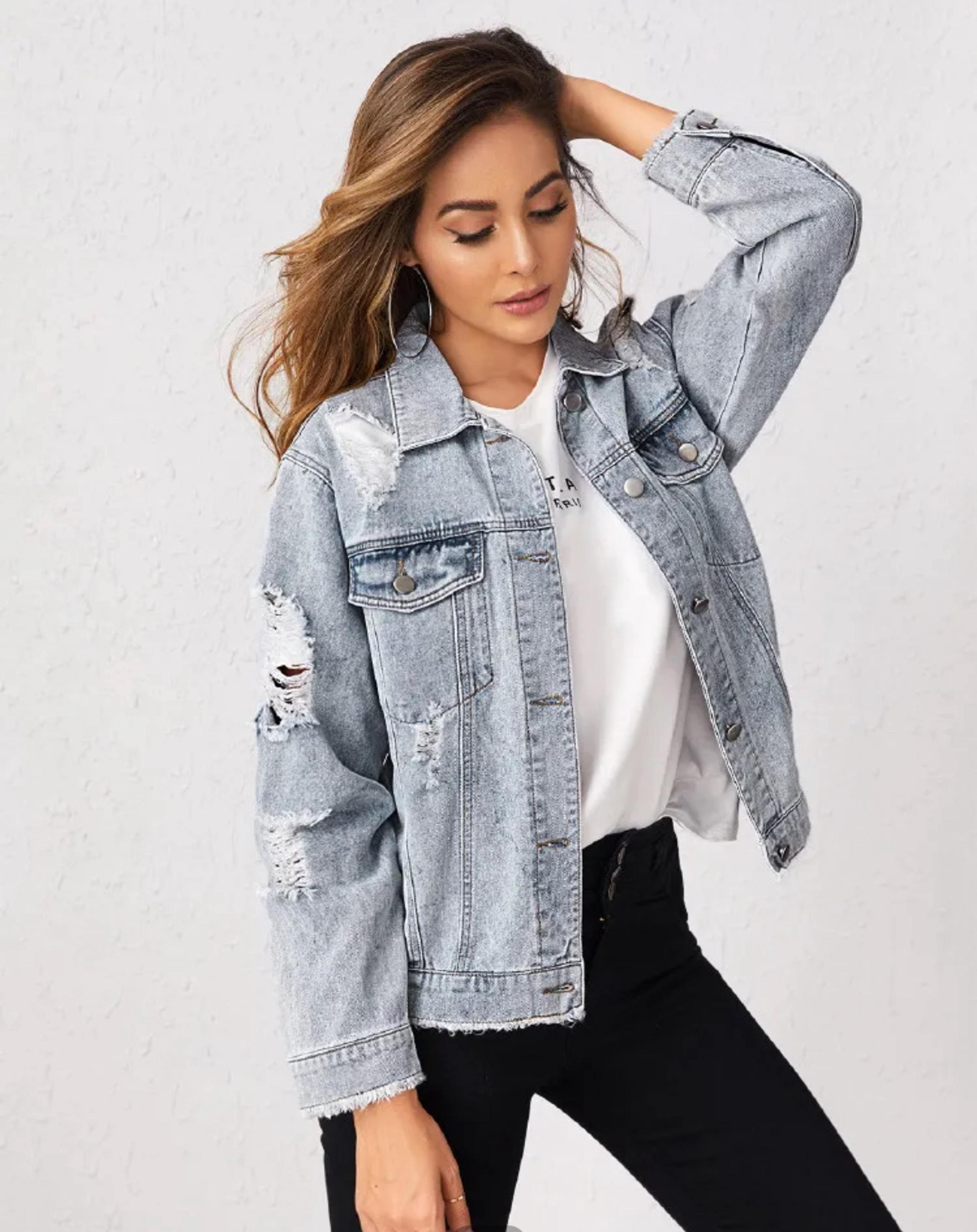 Women’s denim Jean jacket oversized and destroyed