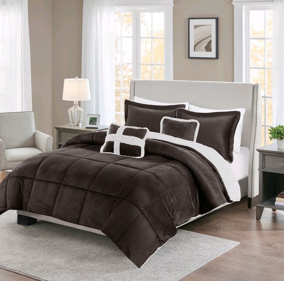 2 NEW BROWN MINK SHERPA COMFORTER SET TWIN