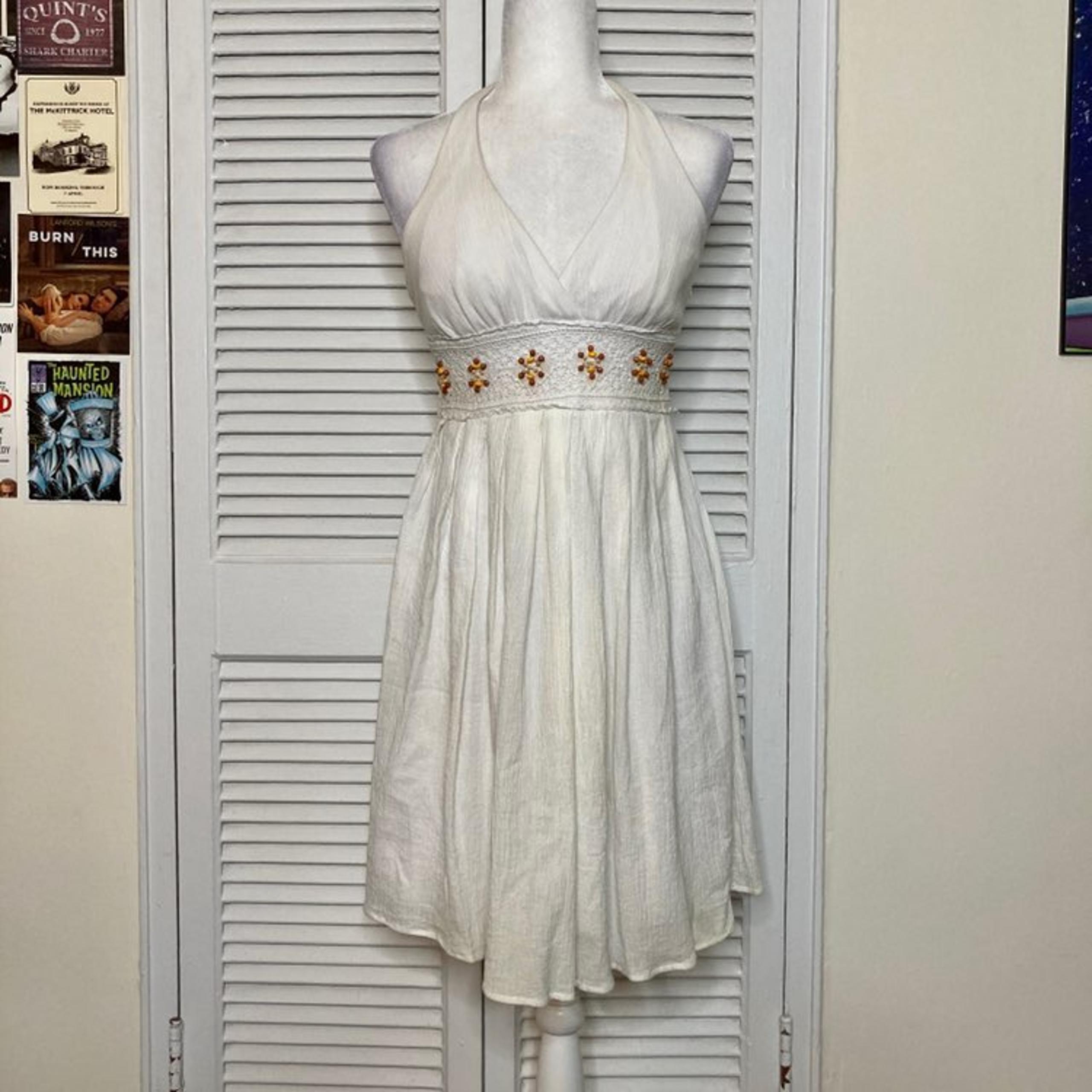 Vintage Xoxo White Linen Halter Dress