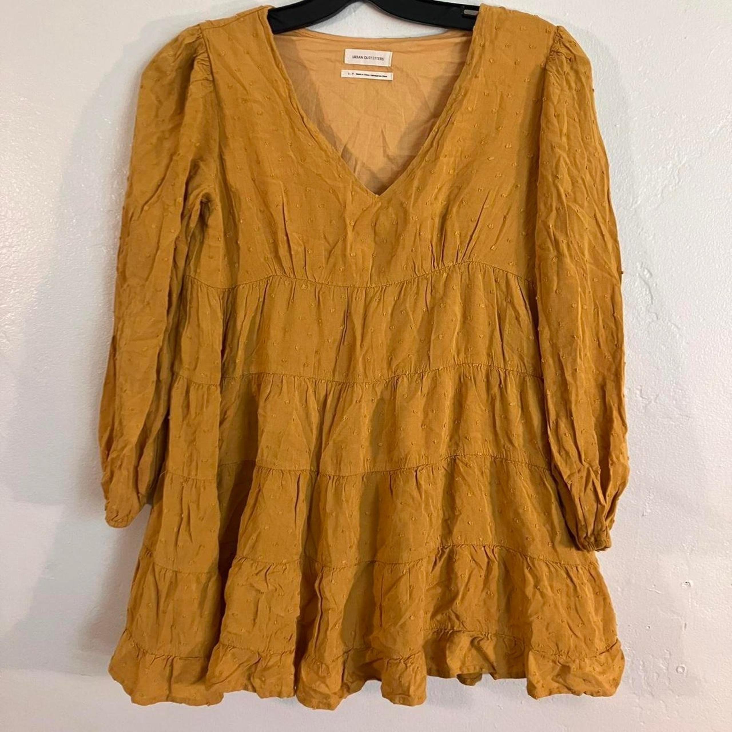 Urban Outfitters Mustard Yellow Boho Tiered Mini Dress