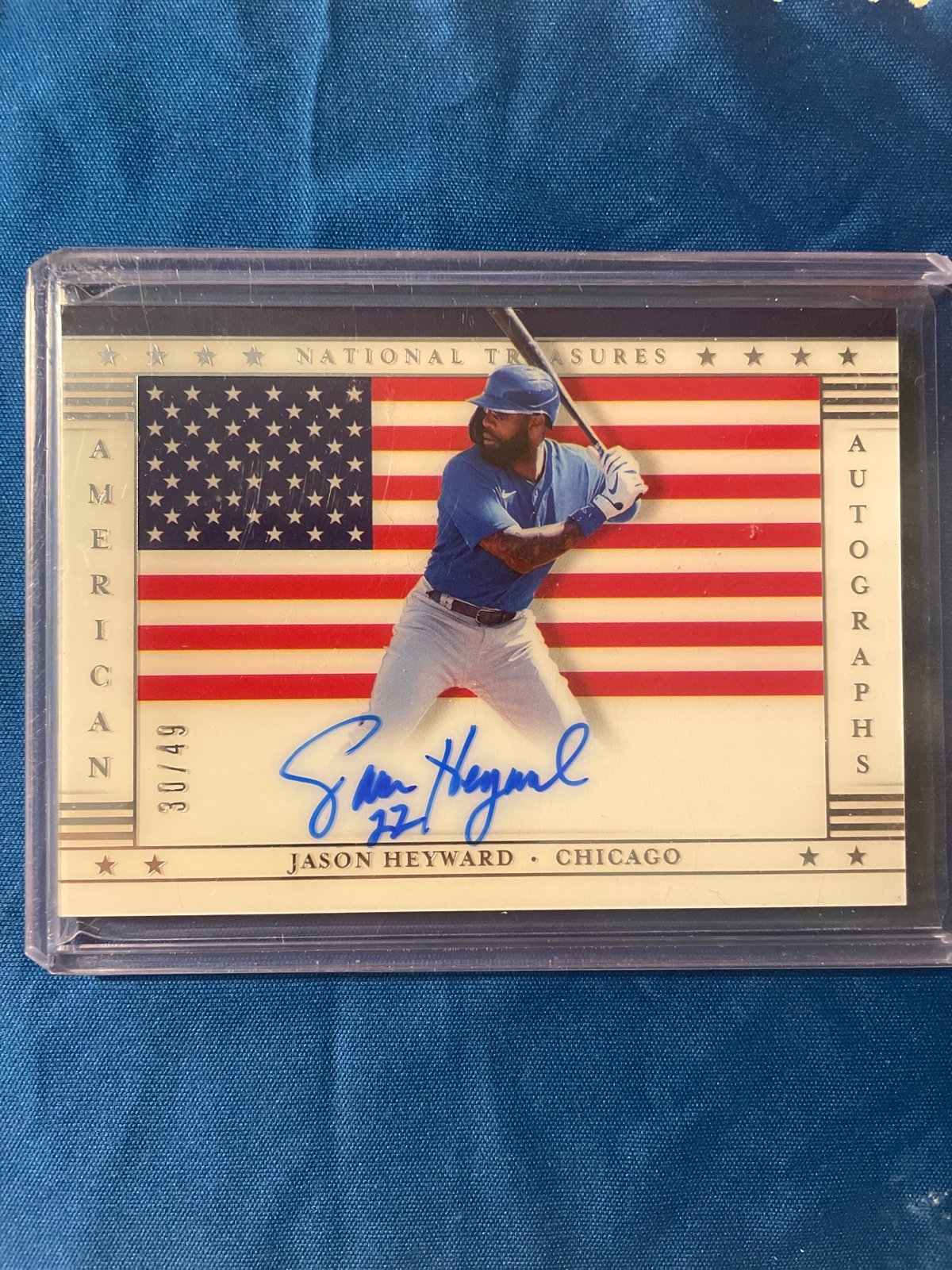 Jason Heyward 2021 National Treasures American Autographs ON CARD NUMBERED 30/49