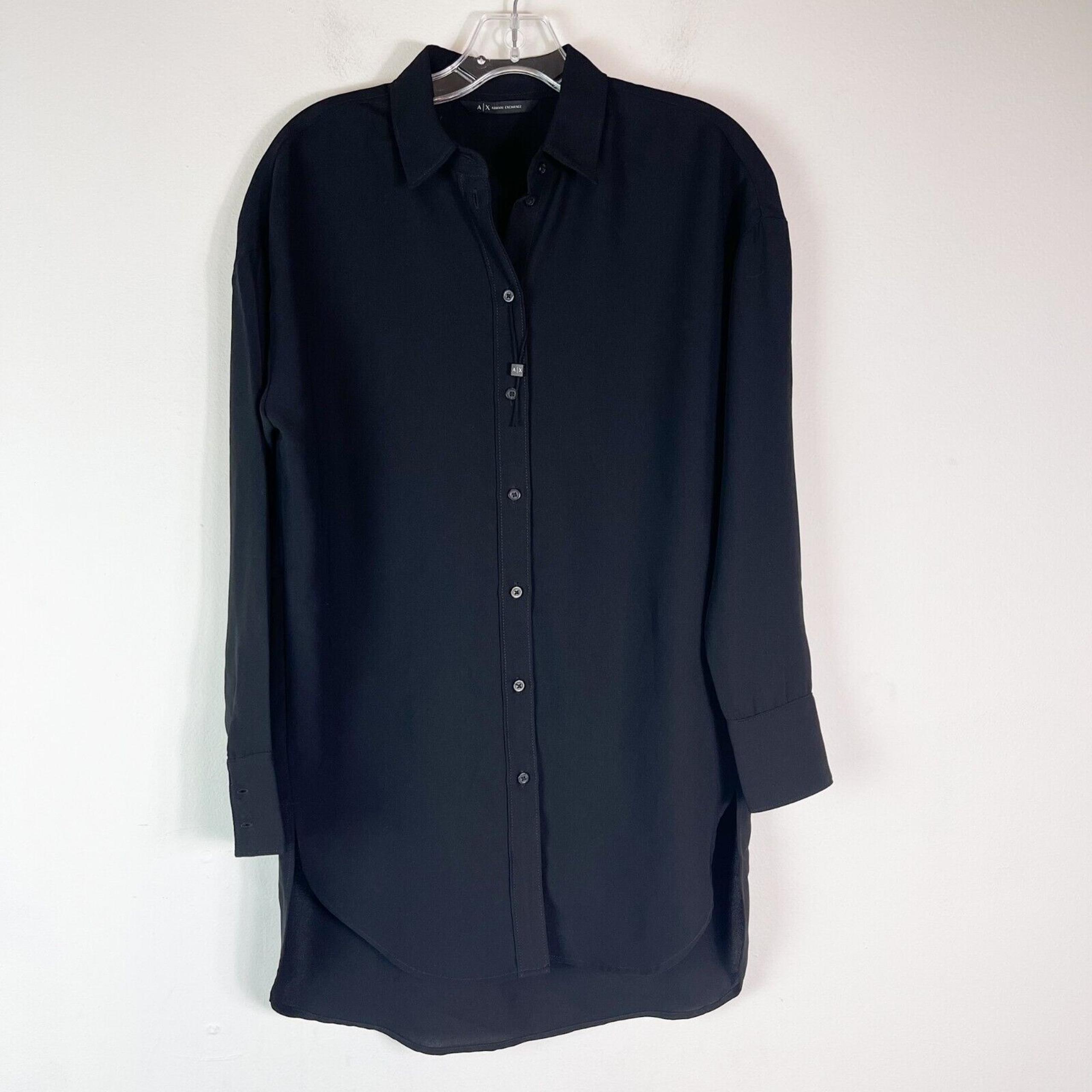 Armani Exchange NWOT Women’s Long Sleeve Button Down Tunic Top Black Size XS