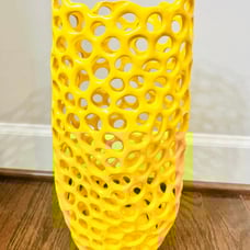 Three Hand Yellow Honeycomb Vase - 14.5 inches