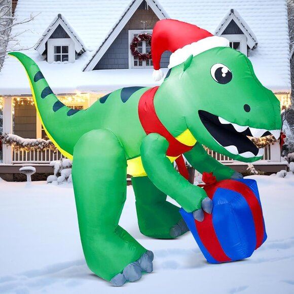 New 5ft Christmas Dinosaur Inflatables with LED Lights for Yard & Lawn Decor