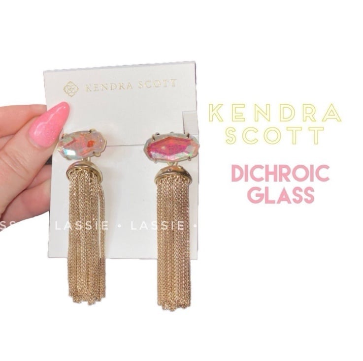 Earrings Gold Kendra Scott Dichroic Glass Statement Tassel Fringe — NEW WITH TAG