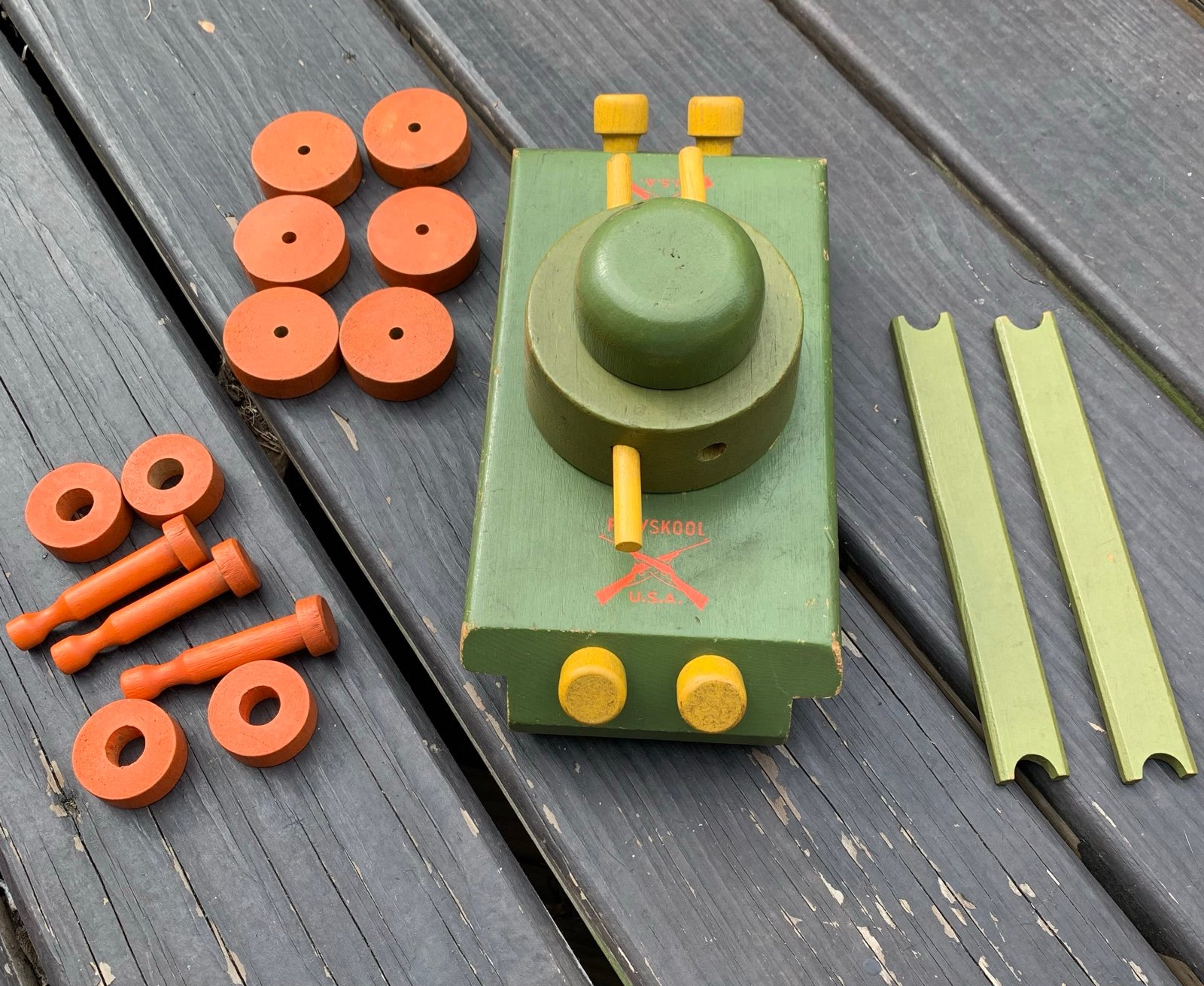 WWII Era Wooden Take-A-Part Children's Toy Tank (PLAYSKOOL U.S.A)