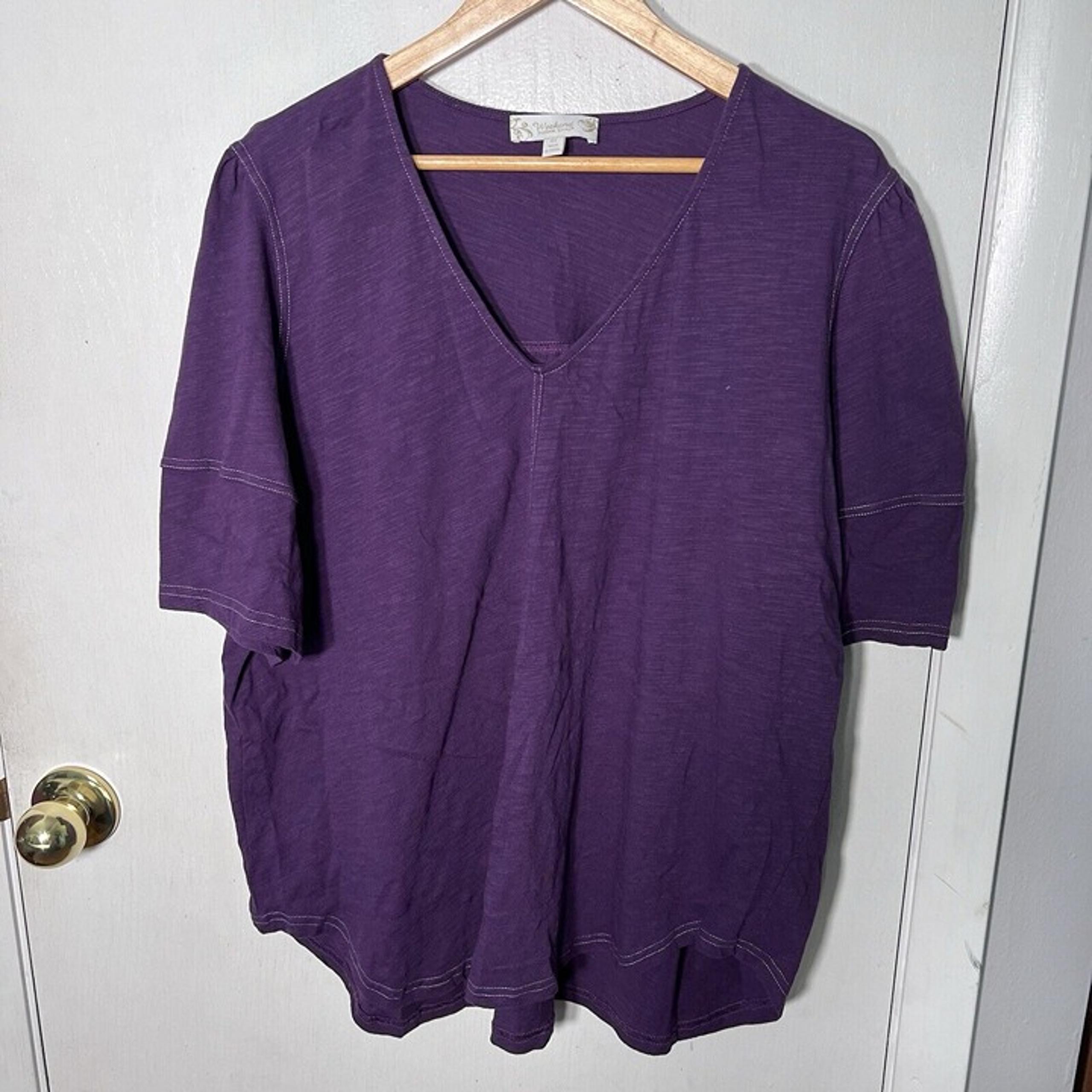Suzanne Betro Weekend Women's Tunic Top 4X Purple V-Neck Short Sleeve