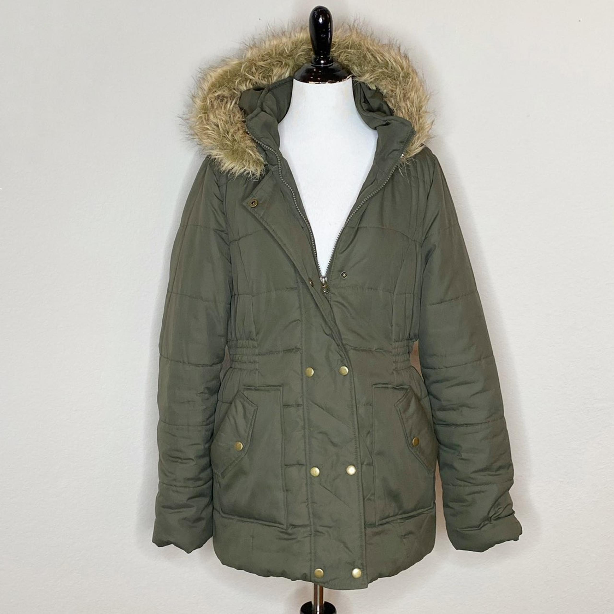 Krush Olive Faux Fur Trim Puffer Coat -