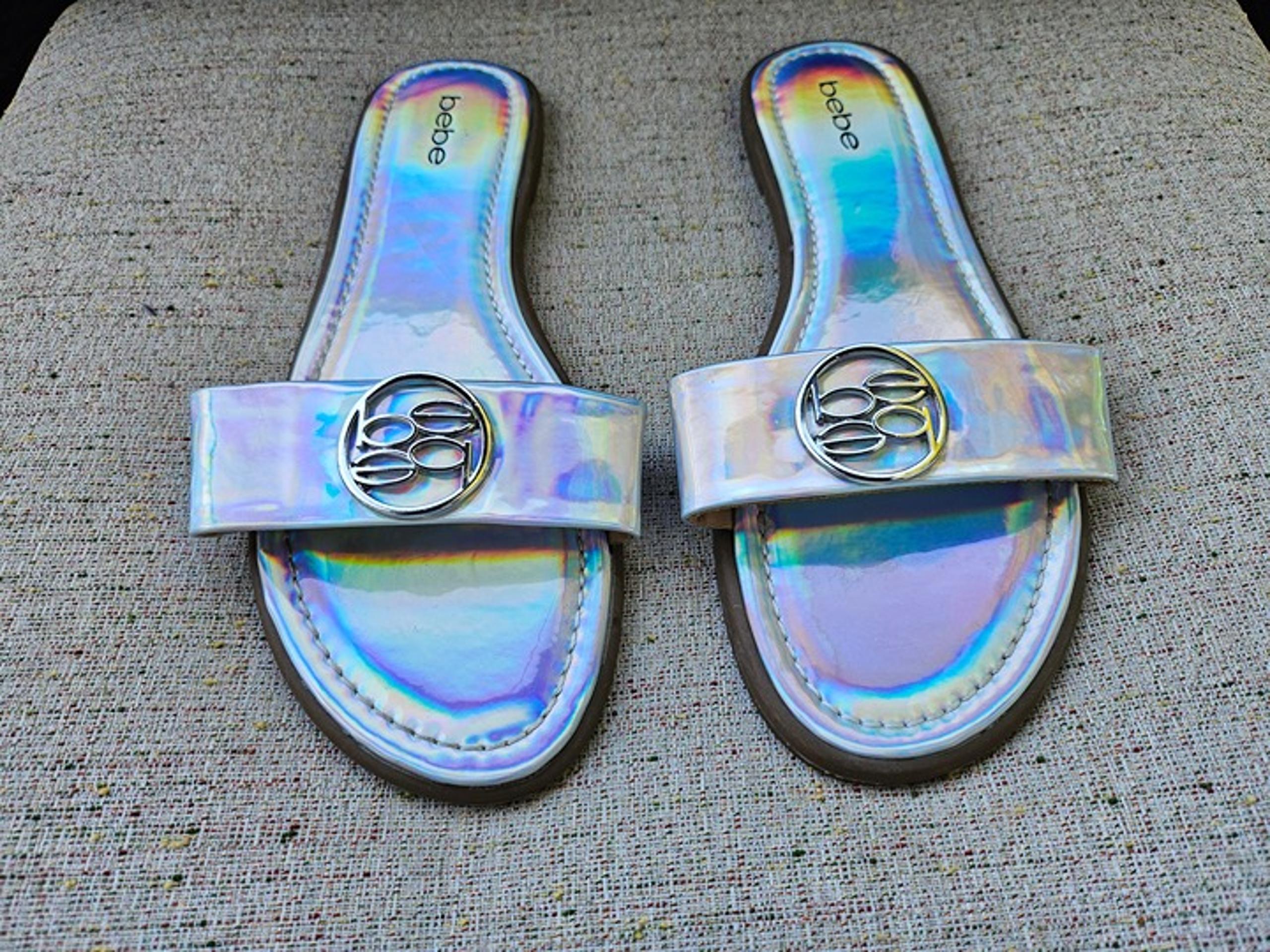 Bebe Women Sandal Flat LEONE Multi Color Synthetic Upper Slide Shoes Size 11