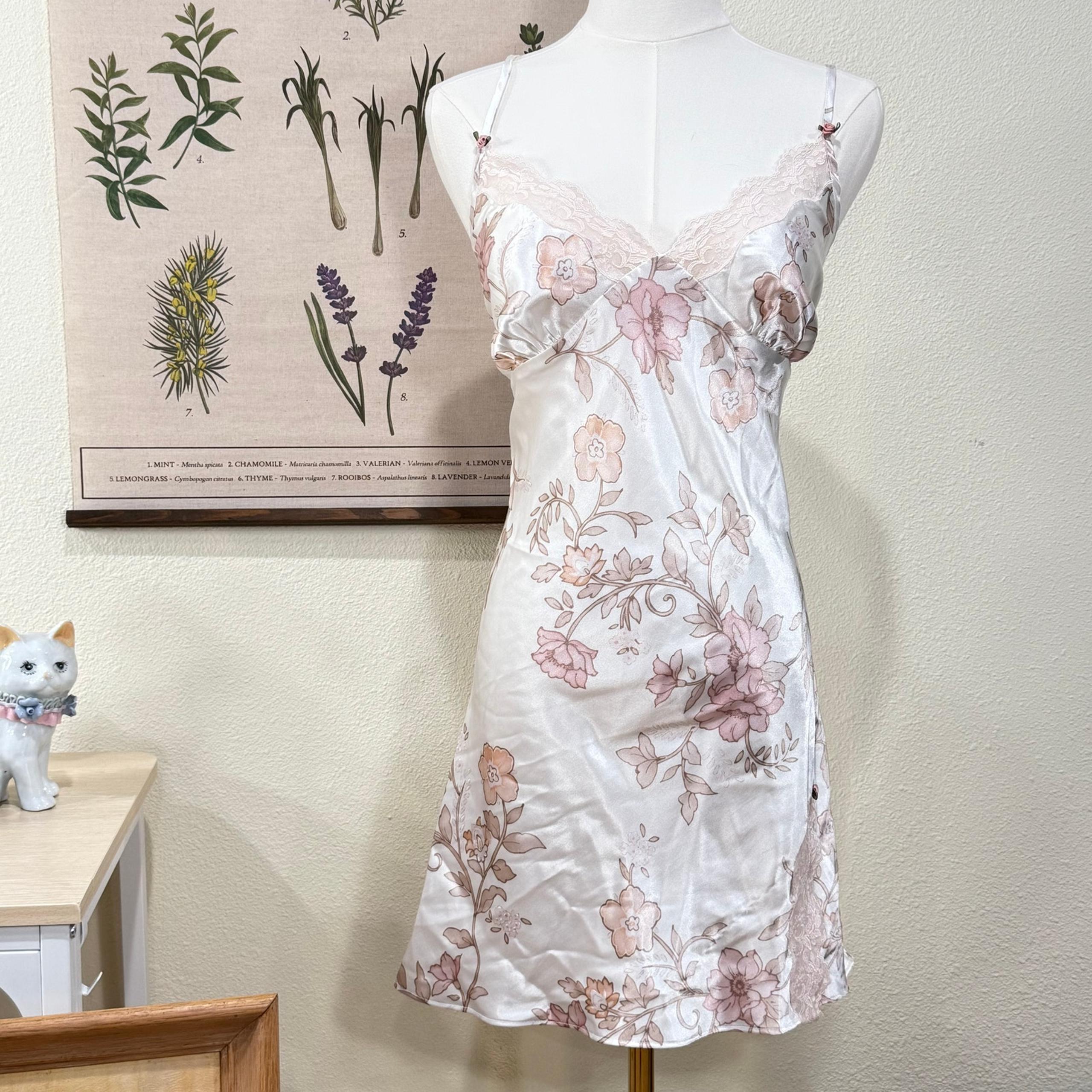 Vintage 90s Y2k Floral Satin Slip Dress Romantic Sexy Garden Party Coquette M
