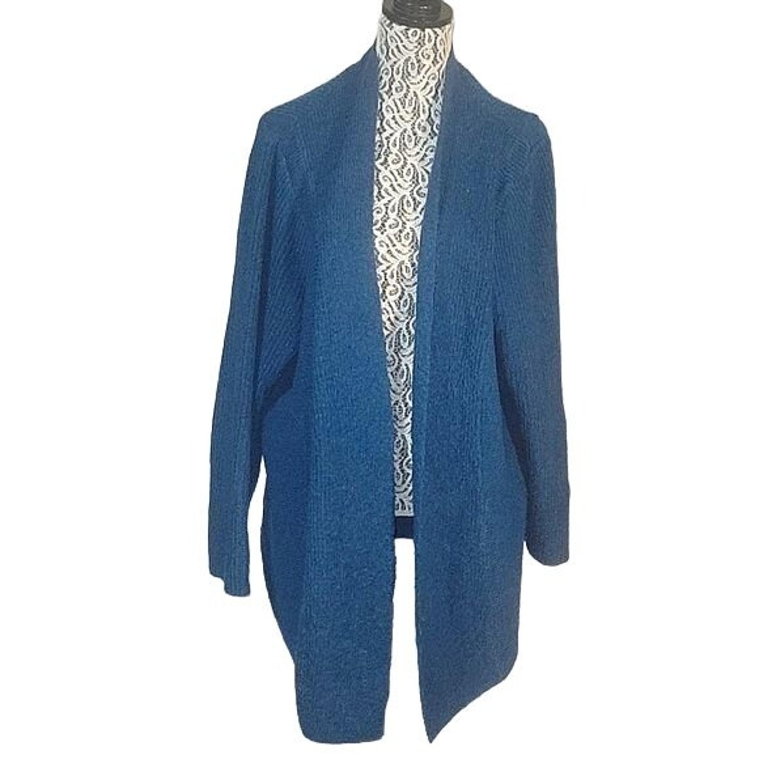 Evolution By Cyrus Womens Open Front Cardigan Sweater 3X Blue Knit