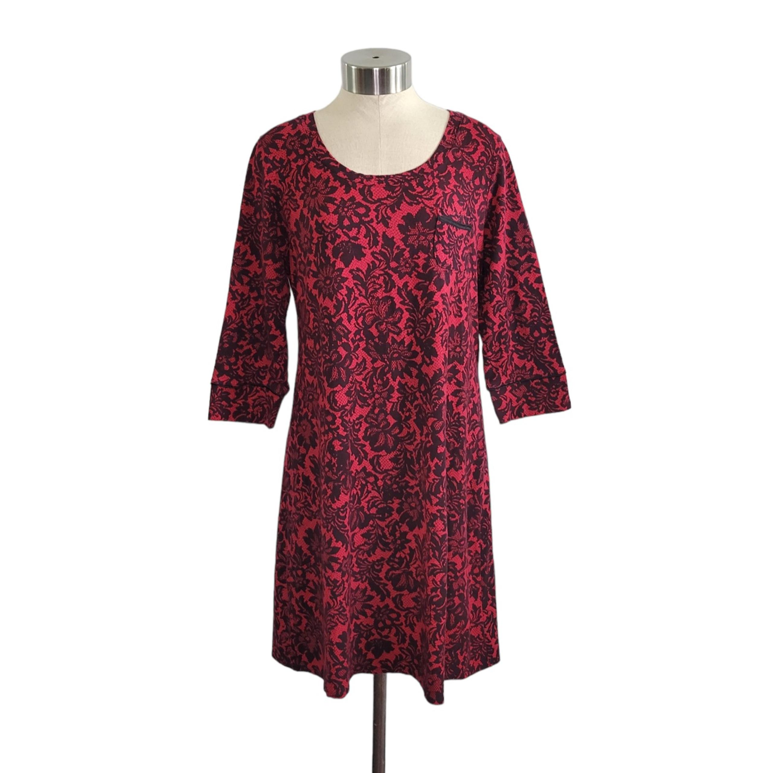 Soma Red & Black Floral Cozy 3/4 Sleeve Nightgown/Sleep Dress Women's Est Size S