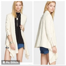 Free People In The Loop Open Front Distressed Cream Cardigan Sweater