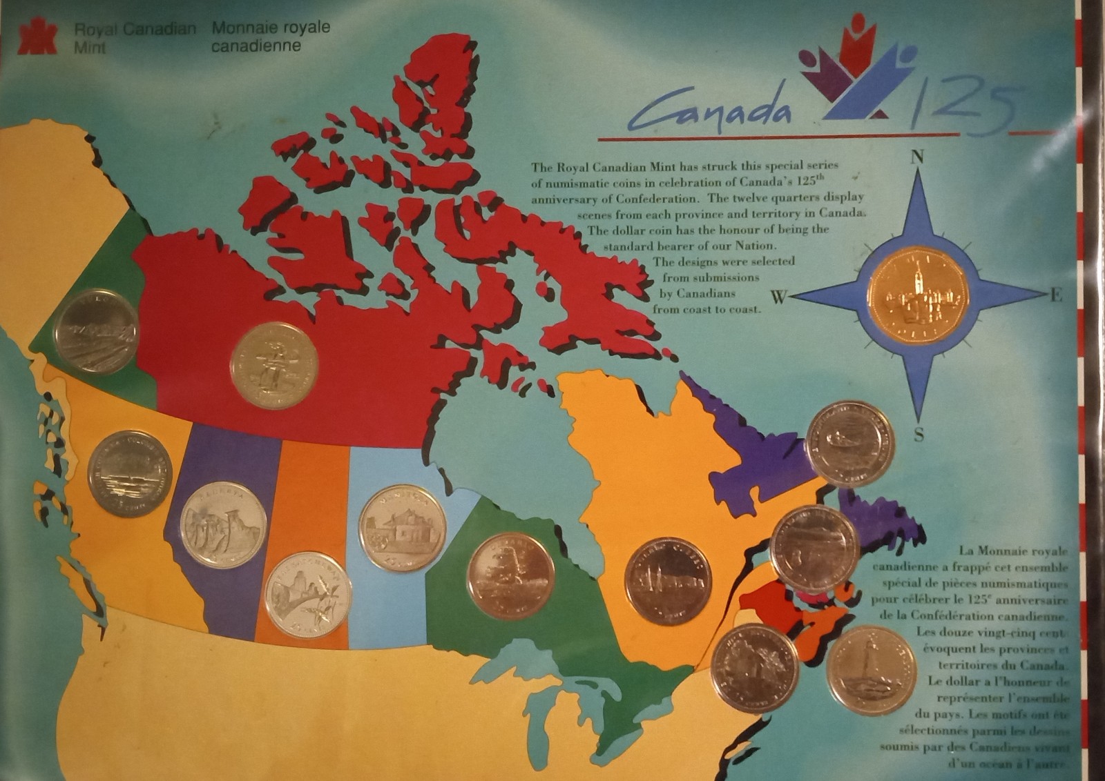 1992 Canada 125 Year Anniversary 13 Coin Set Color Map Uncirculated