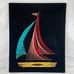 Vintage 26” Wood & Nail String Art Sailboat Ship Boat 1970s Black Velvet MCM