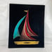 Vintage 26” Wood & Nail String Art Sailboat Ship Boat 1970s Black Velvet MCM