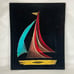 Vintage 26” Wood & Nail String Art Sailboat Ship Boat 1970s Black Velvet MCM