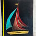 Vintage 26” Wood & Nail String Art Sailboat Ship Boat 1970s Black Velvet MCM
