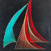 Vintage 26” Wood & Nail String Art Sailboat Ship Boat 1970s Black Velvet MCM